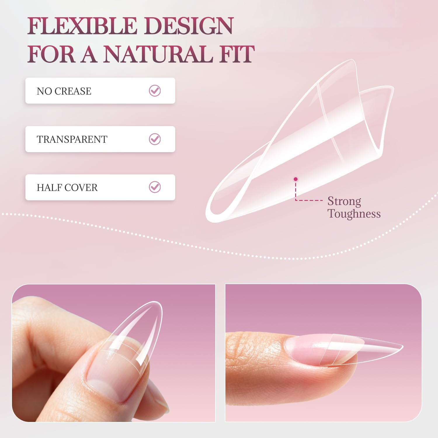 240PCS Long Almond Nail Tips,Half Cover Acrylic Fake Nails | No C Curve Gel Nail