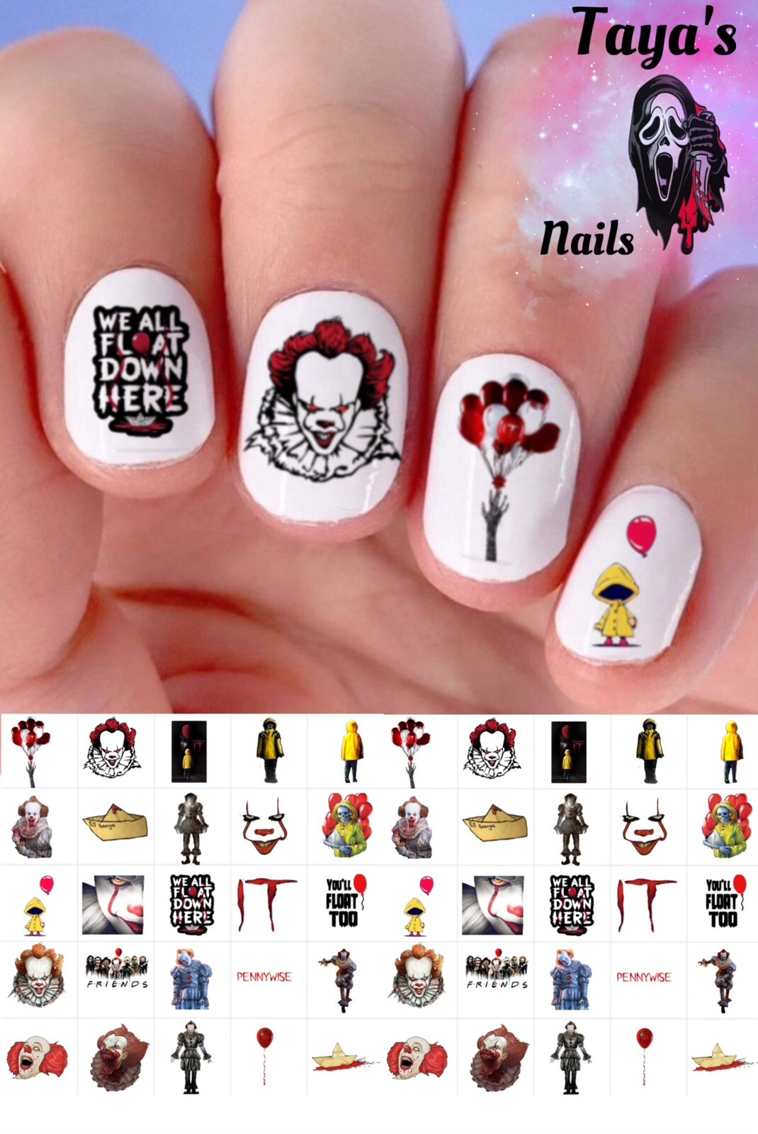 IT Pennywise Waterslide Nail Decals Set Of 50 Instructions & Bonus