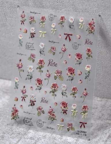 Retro Rose Nail Stickers 5D Embossed – Premium Salon-Quality Floral Nail Roses