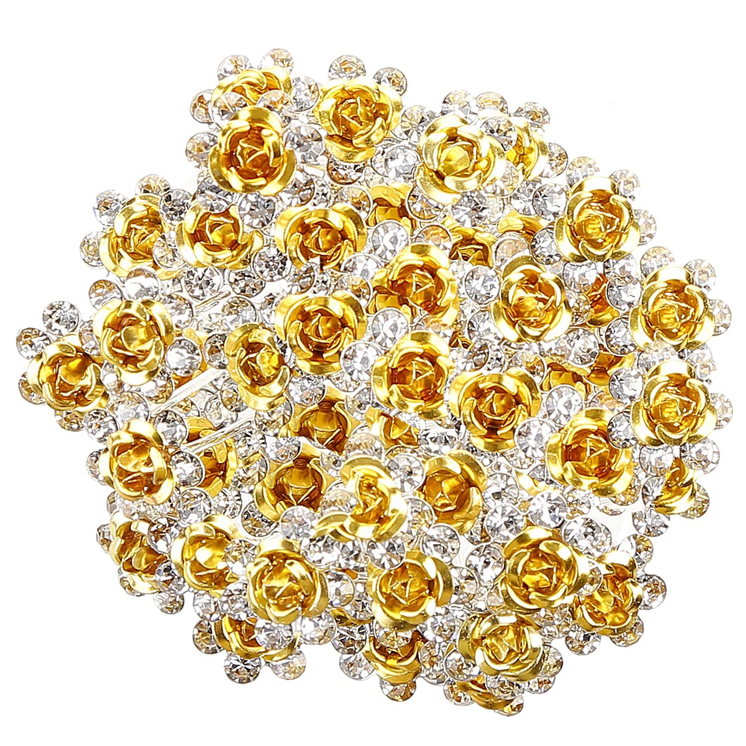 BETITETO 40 Pcs U-Shaped Flower Rhinestone Hair Pins Crystal Yellow