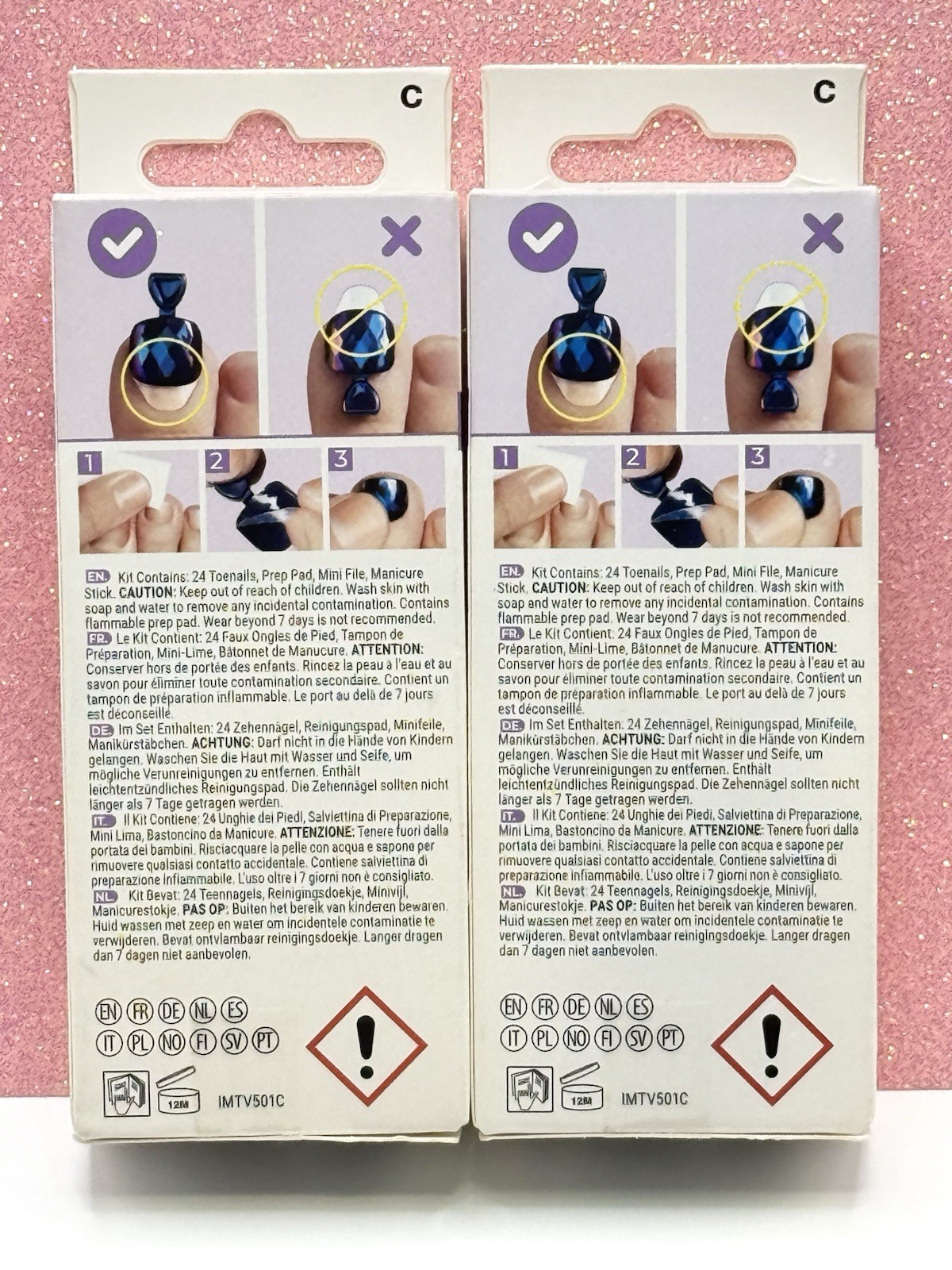 Kiss ImPRESS Press-On Pedicure Toenails Purple Glitter 89597 (Lot Of 2)