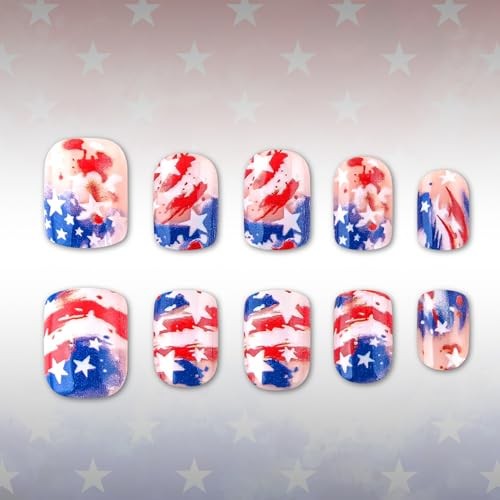 4th of July Press On Nails – Short Square Fake Nails – 4th of July – 20
