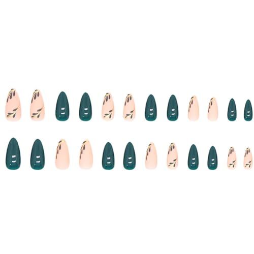 Almond Press on Nails Medium Fake Nails Acrylic False Nails with Dark Green