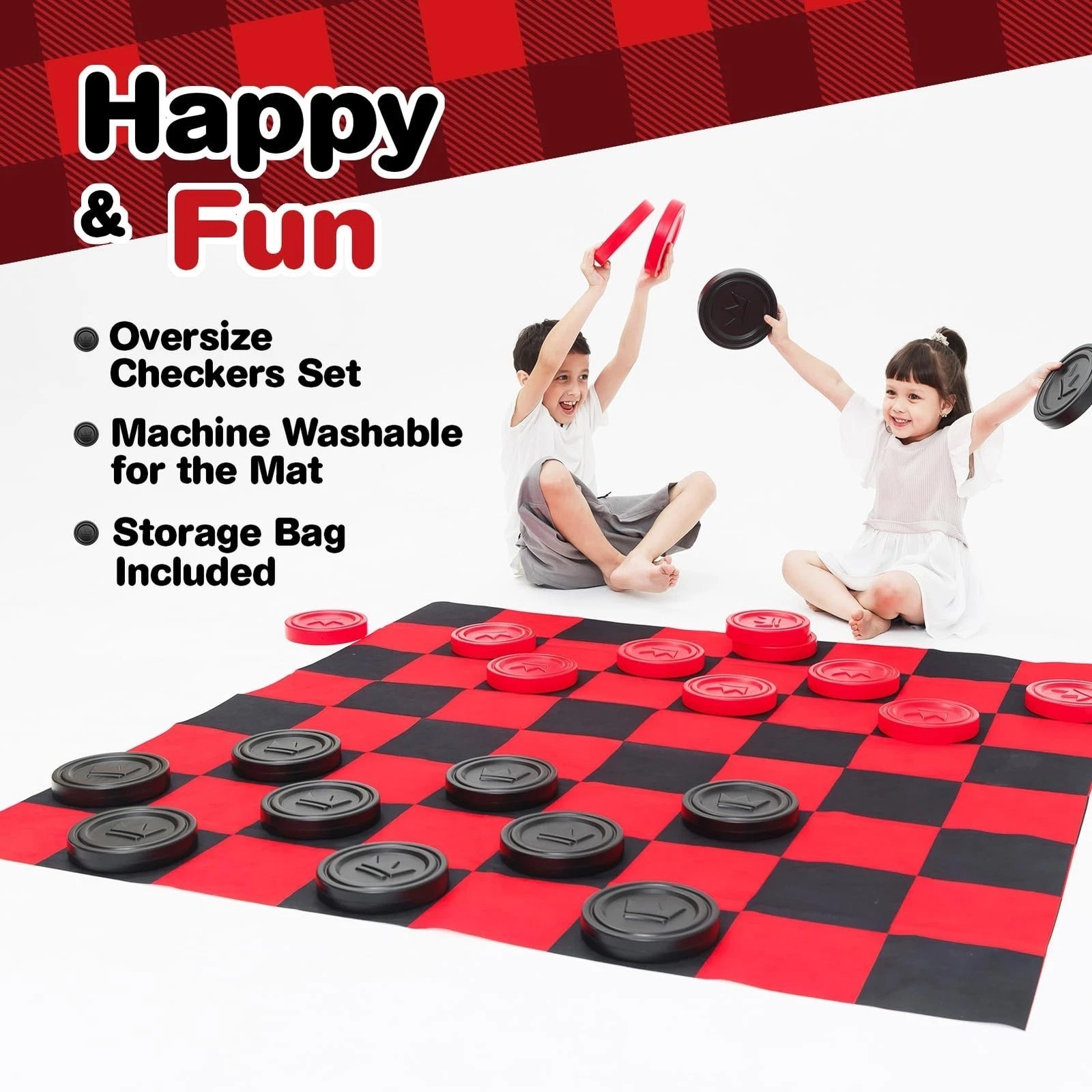 Jumbo Checkers Set with Storage Bag – 58 inch mat – Outdoor & Indoor Play Toy…