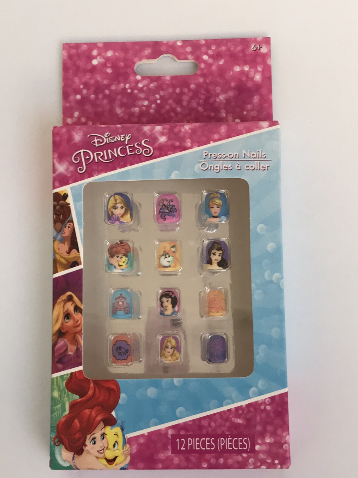 12pc Disney Princess Press-on Nails 6+ Girl Colorful Cute Party Easy Present New
