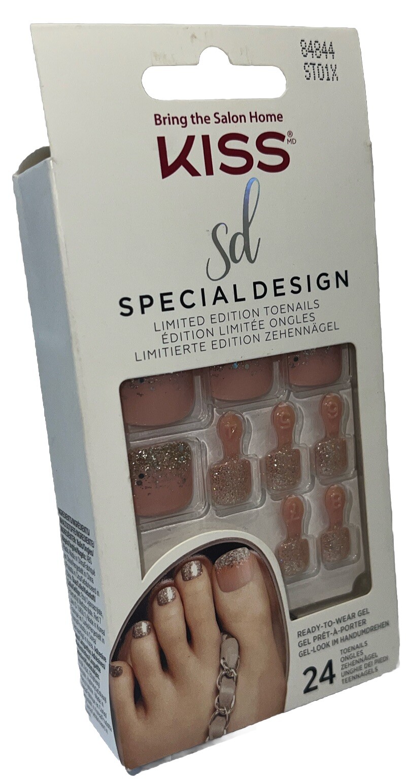 KISS SPECIAL DESIGN Toe Nails #84844 Hot PinkSparkles New See Description & Pics