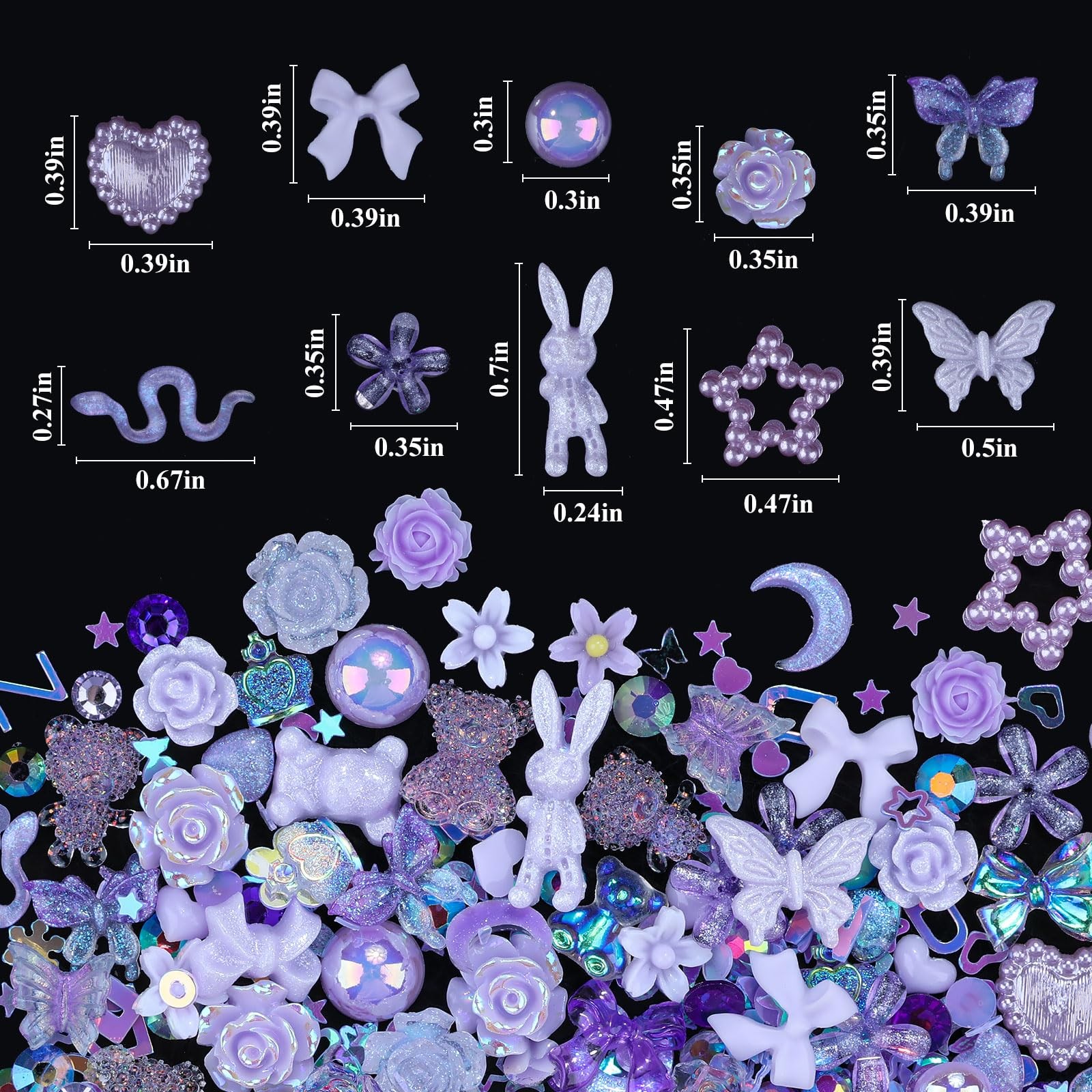 100 Pieces 3D Resin Butterfly Bear Nail Charms Rose Flower Peach Skirt Bow Deer