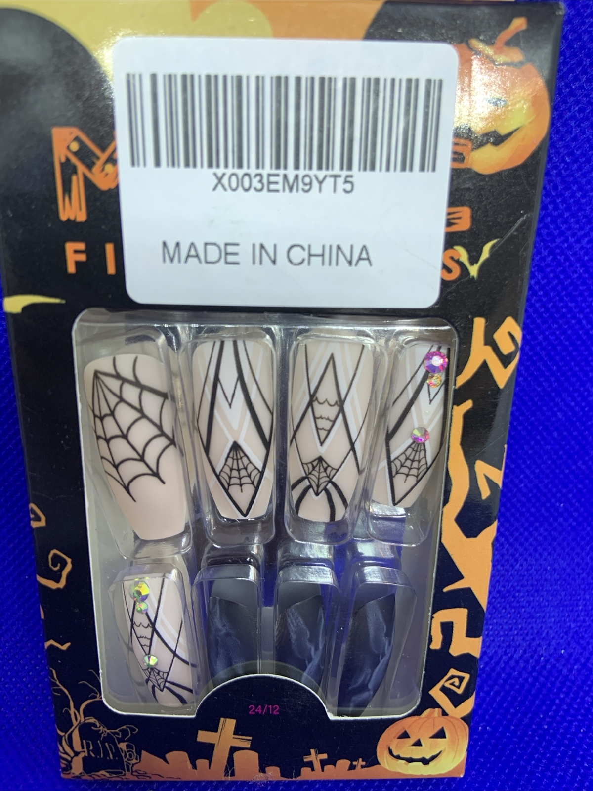 Halloween Press On Nails.Spiderweb, Ombre, Jewels.NIB.24 Pack