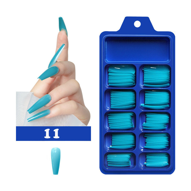 100PCS False Nails Art Tips Long Artificial Fake Stick On Full Cover Reusable