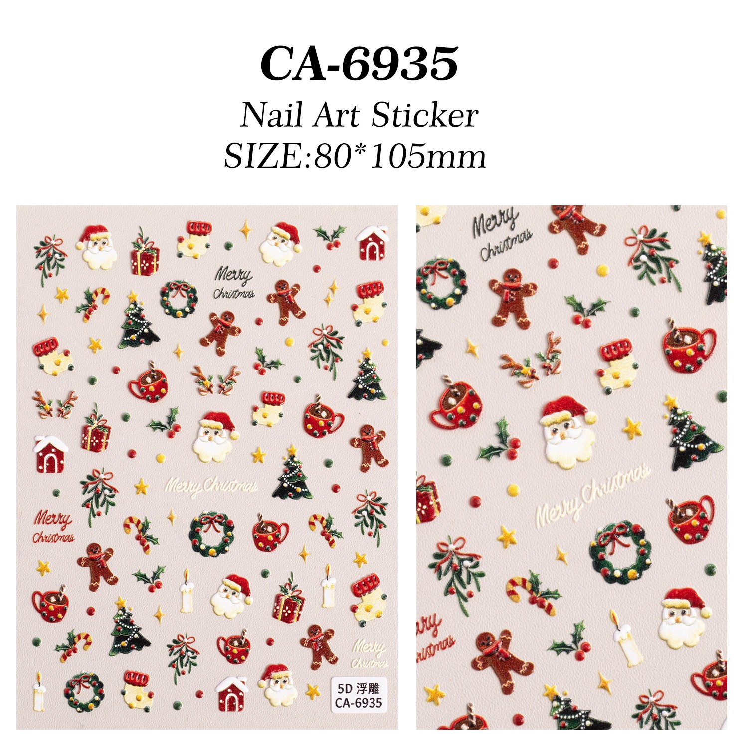 10Set Christmas Nail Stickers 5D Art DIY Manicure Decal Santa Snowman Xmas Decor