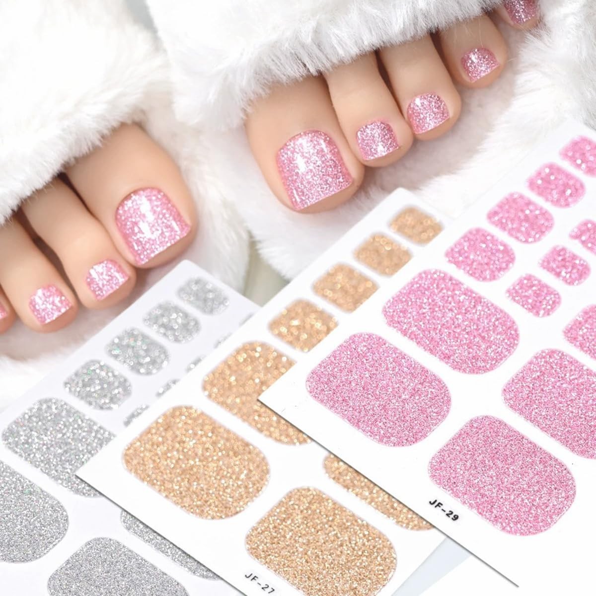 Pegatinas de uñas de gel para uñas completas, color plata, oro, rojo y rosa.