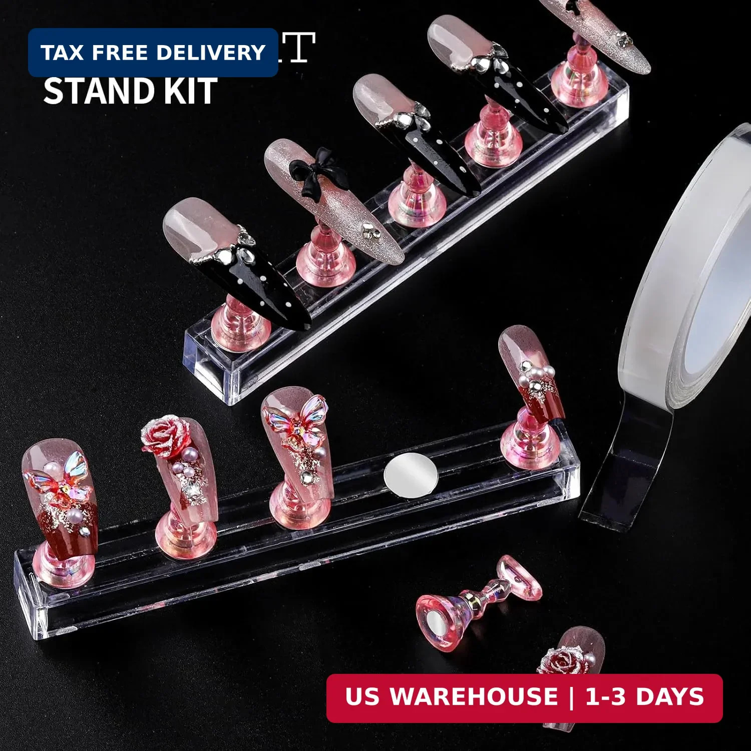 Nail Charms 15 Pcs Nail Art Brushes 5 Pcs Nail Dotting Tools 2 Set of Nail Stand