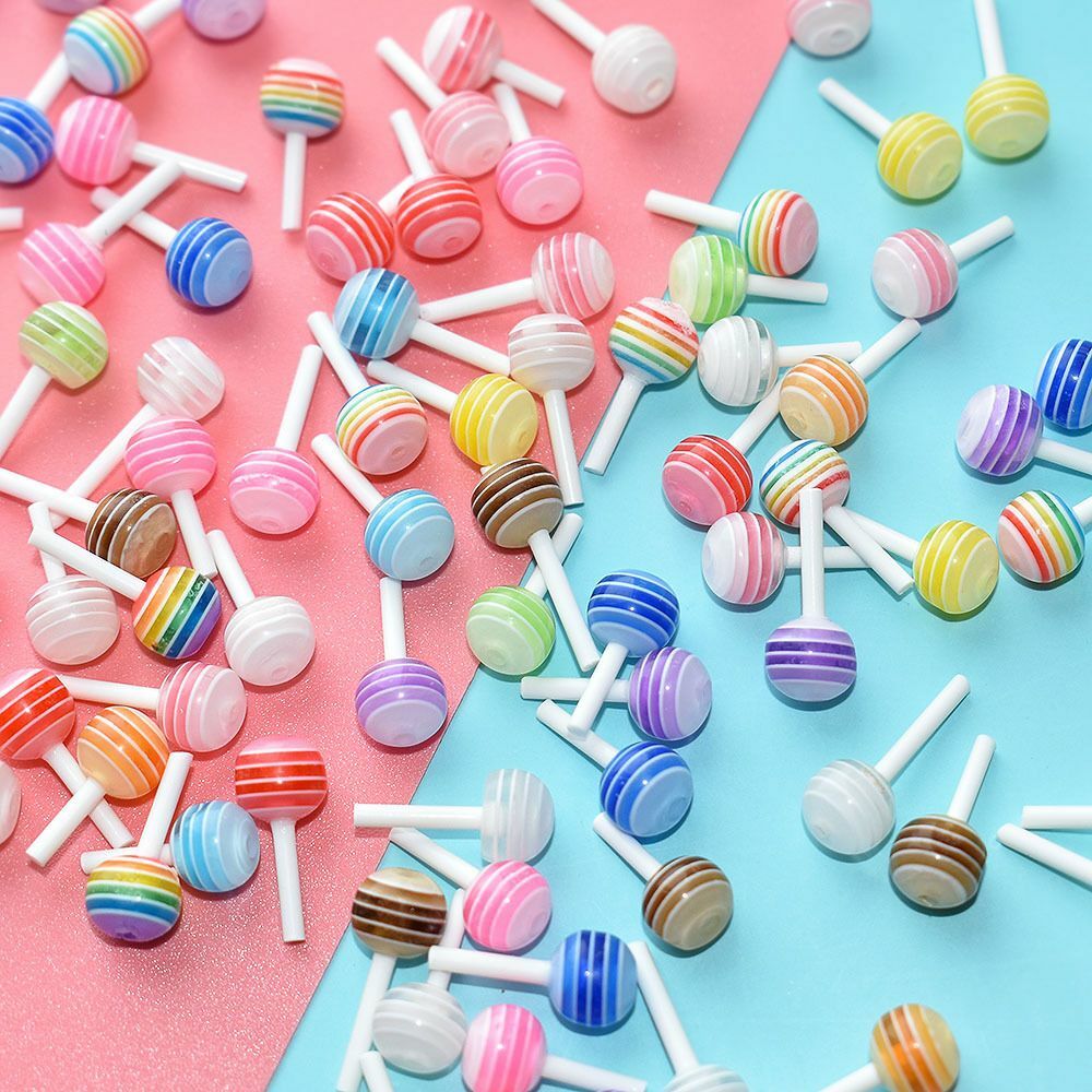 50pcs Lollipop Shape Charm Acrylic Resin Multi-Design Stud Manicure For Nail Art