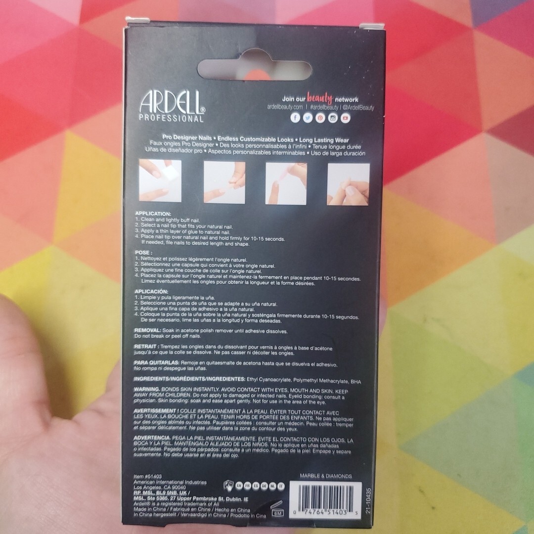 Ardell Professional Nail Addict Premium Set~ Marble & Diamonds! ~ 28 Nails NEW