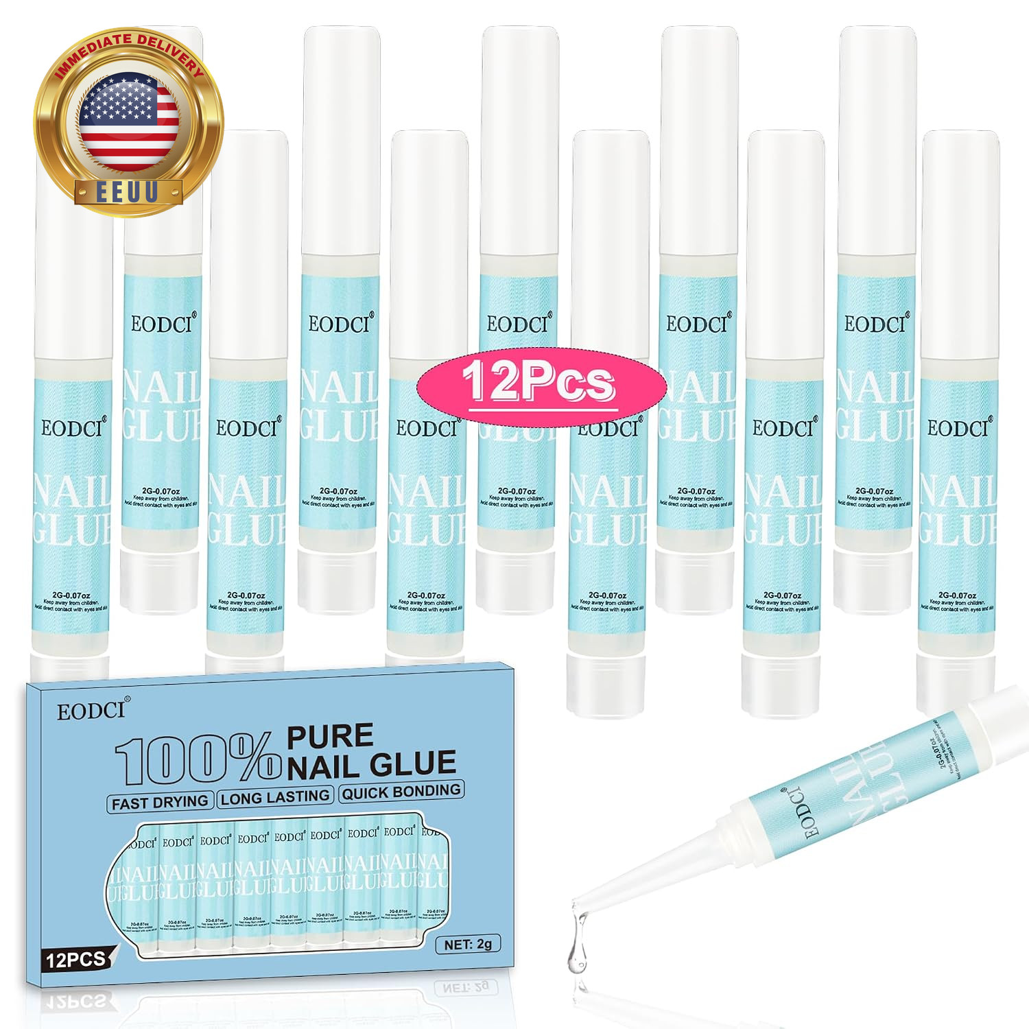 12Pcs Nail Glue Super Strong for Acrylic Nails Press on Nails Professional for N