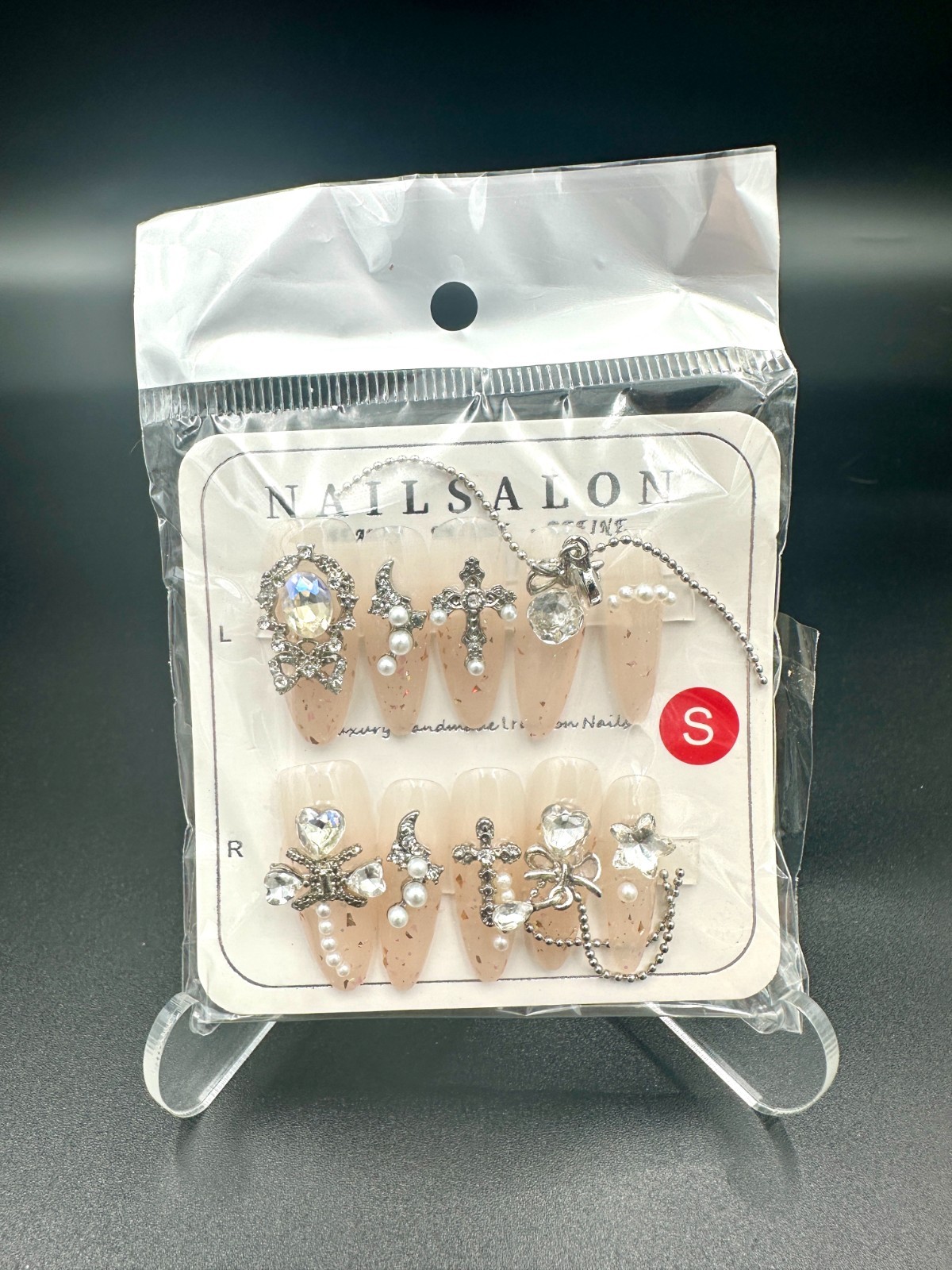 Lot of 8 Packs Press On Nails Size S Rhinestone 3D Bling False Nail Art Set