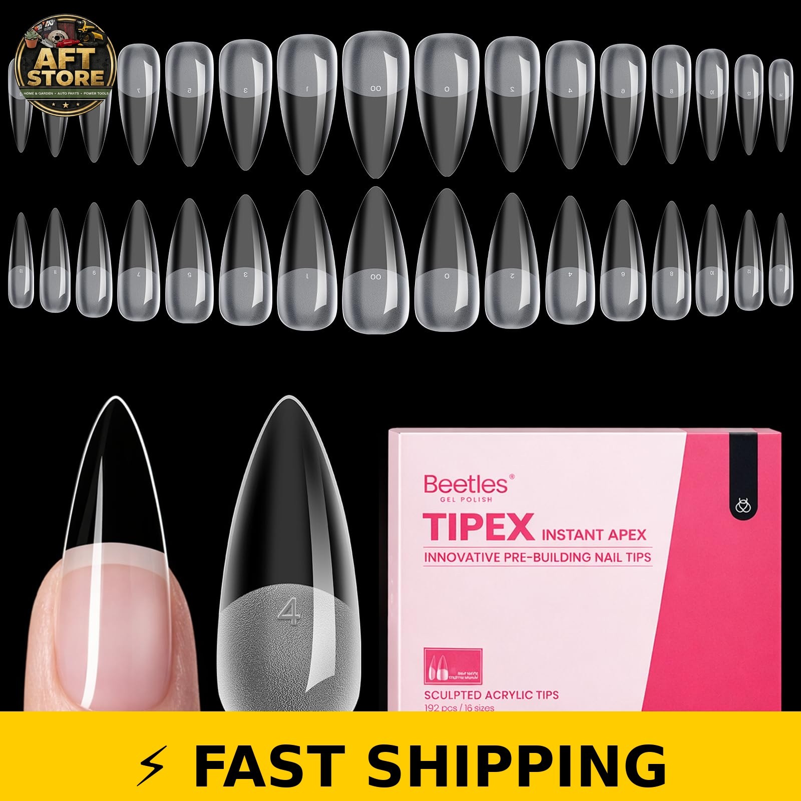 Beetles Nail Tips Medium Stiletto 192pcs No Builder Gel Required