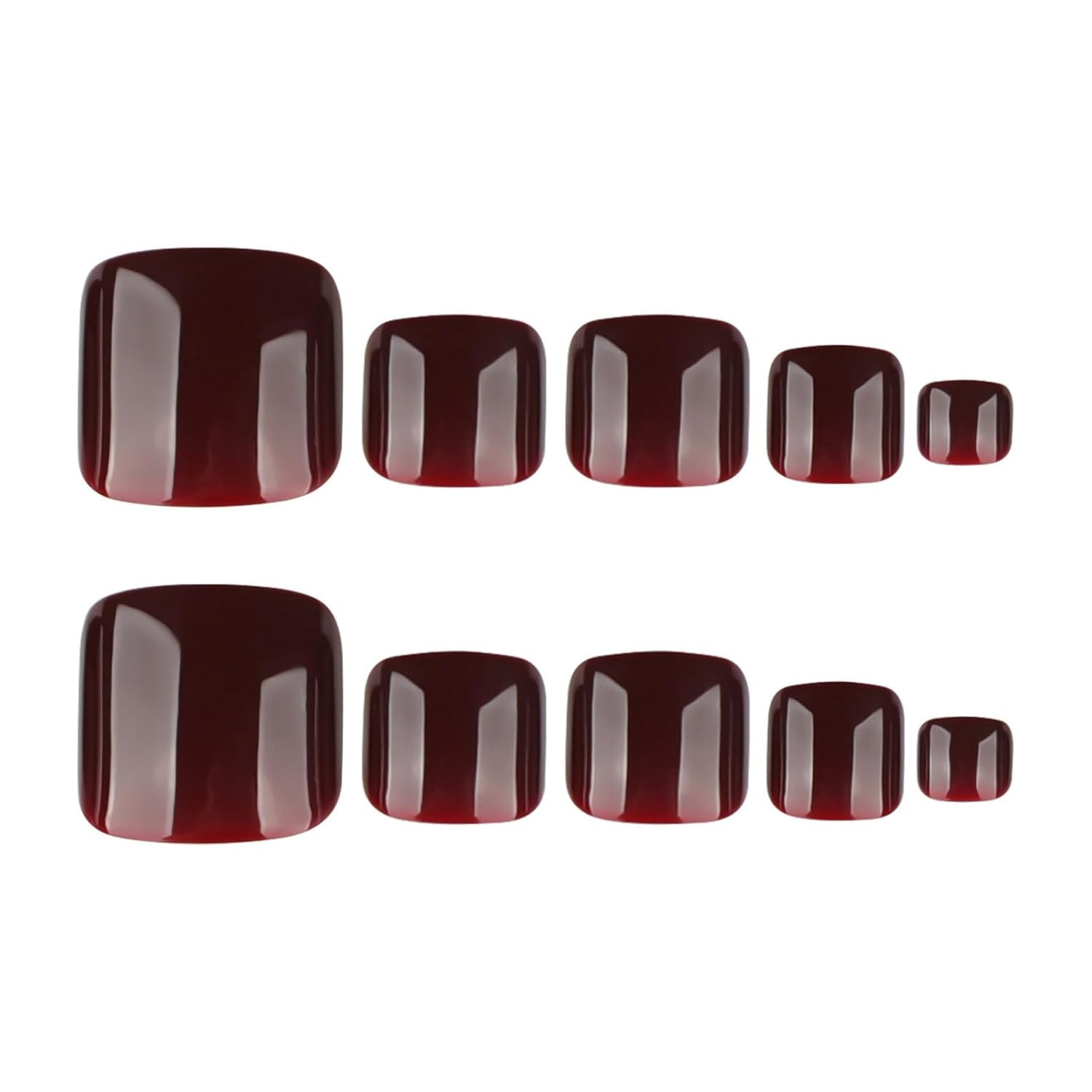 Glossy Dark Red Press-On Toenails – Short Square Full Cover, 24 Pcs