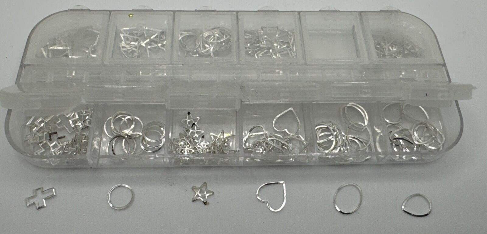 Mix Size Nail Art Gold, Silver stars hearts Glitter Foil, Crystal Gems Decor