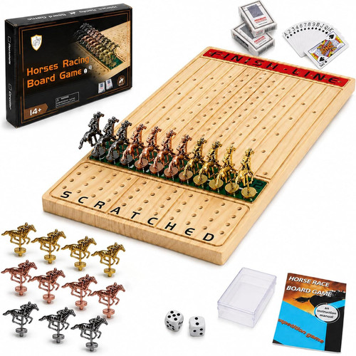 Jyquorp Horse Race Board Game (15.6″ x 10″) Solid Wood Racing Board…