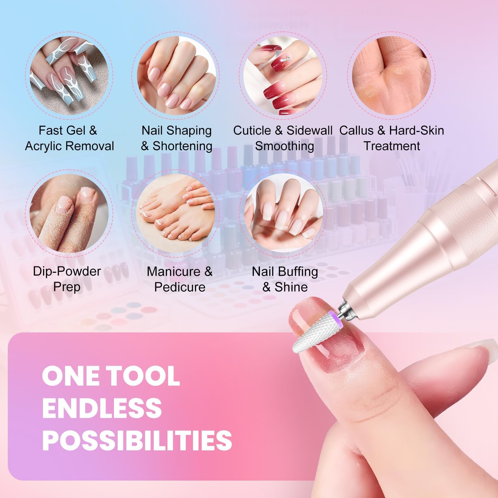 High Speed Nail Drill for Acrylic Removal, 50,000 RPM Pro E-File with LCD, Bi…