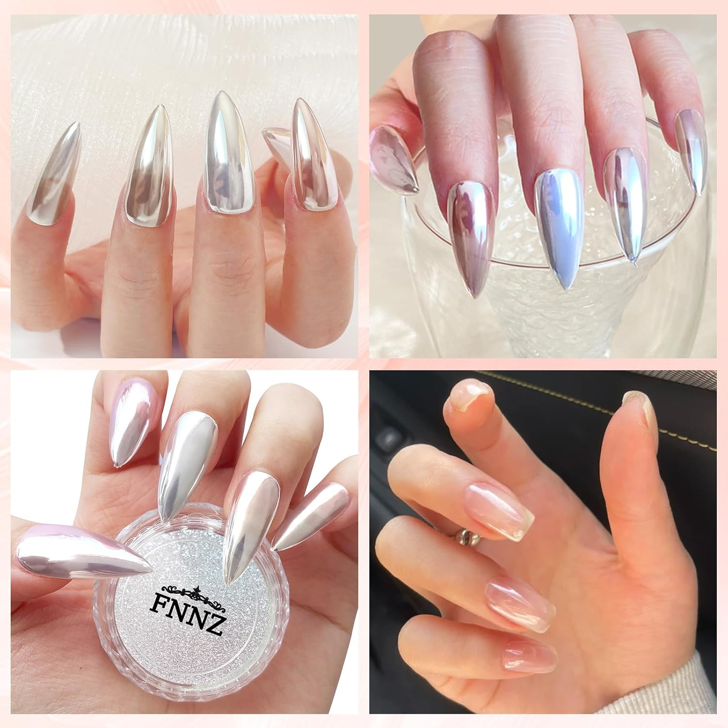 FNNZ Unicorn Chrome Nail Powder, Aurora Unichrome Mermaid Aurora Metallic Nail