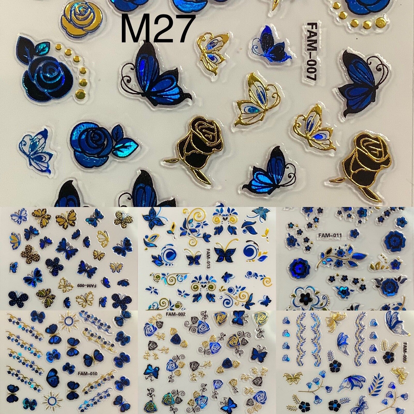 NAIL art 5 SHEETS Blue Mix FREE Shipping  +Free Extra Stickers Random Design