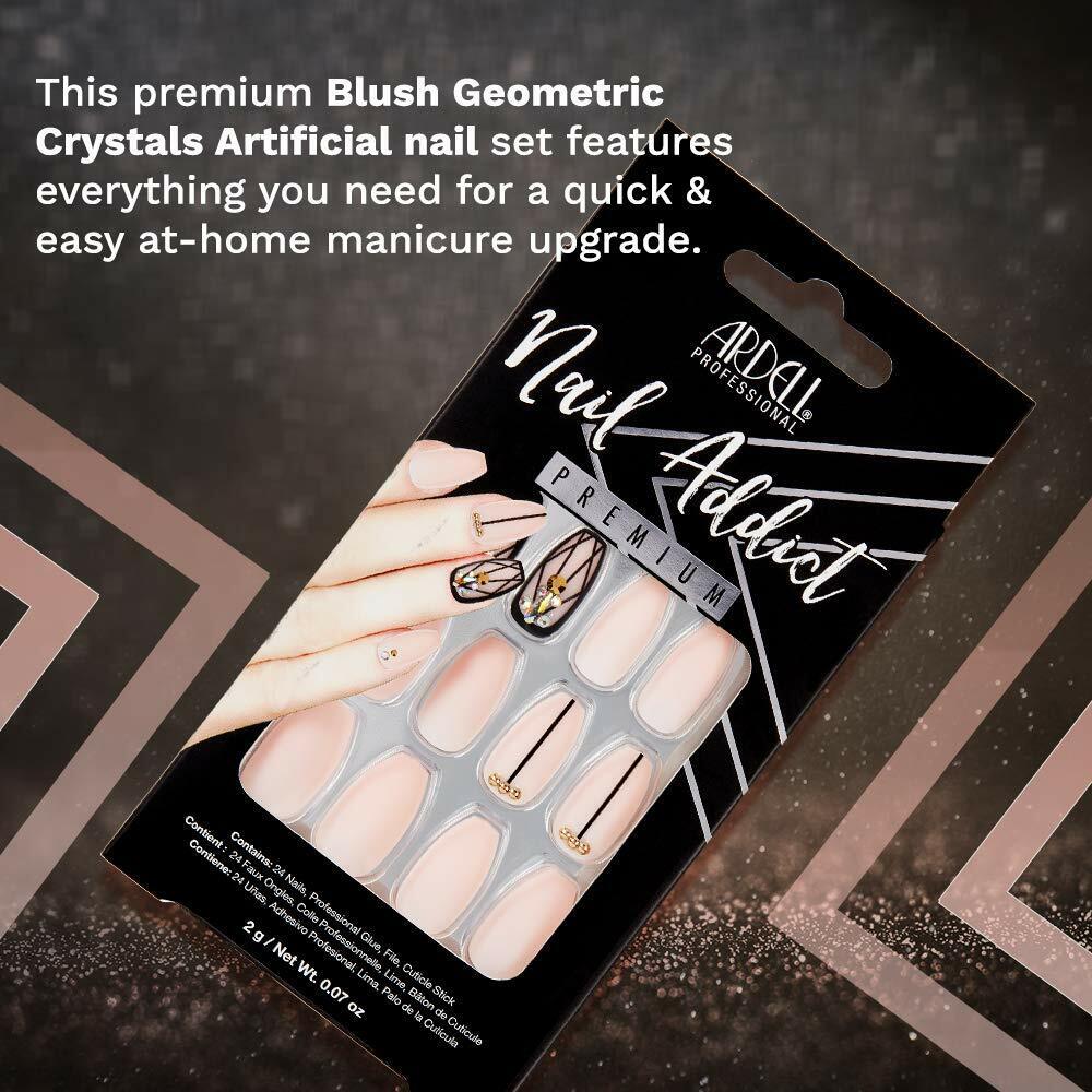 Ardell Nail Addict Premium Artificial Nail Set 24-Pc, Blush Geometric Crystals,