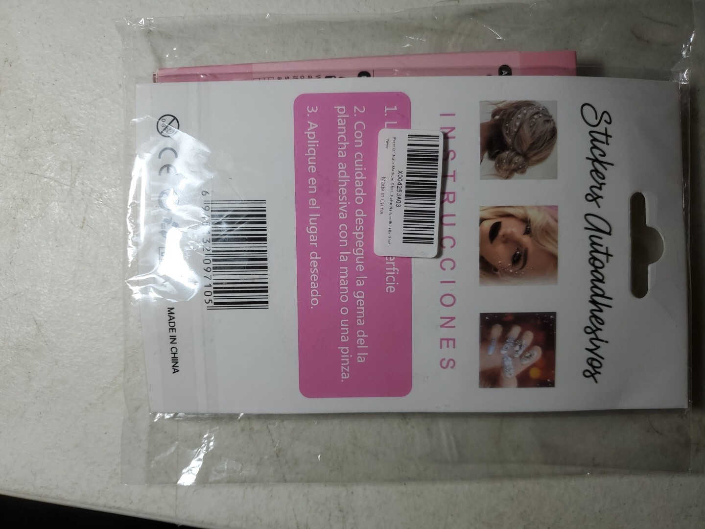 Press On Nails Medium -Light Pink Medium 1 Count (Pack of 24) +3DStickers.