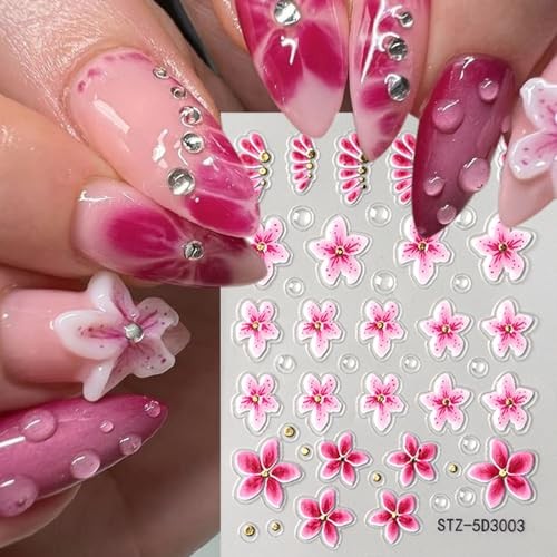 4Sheets Flower Nail Art Stickers Decals 5D Embossed Flowers Sticker Flower-2
