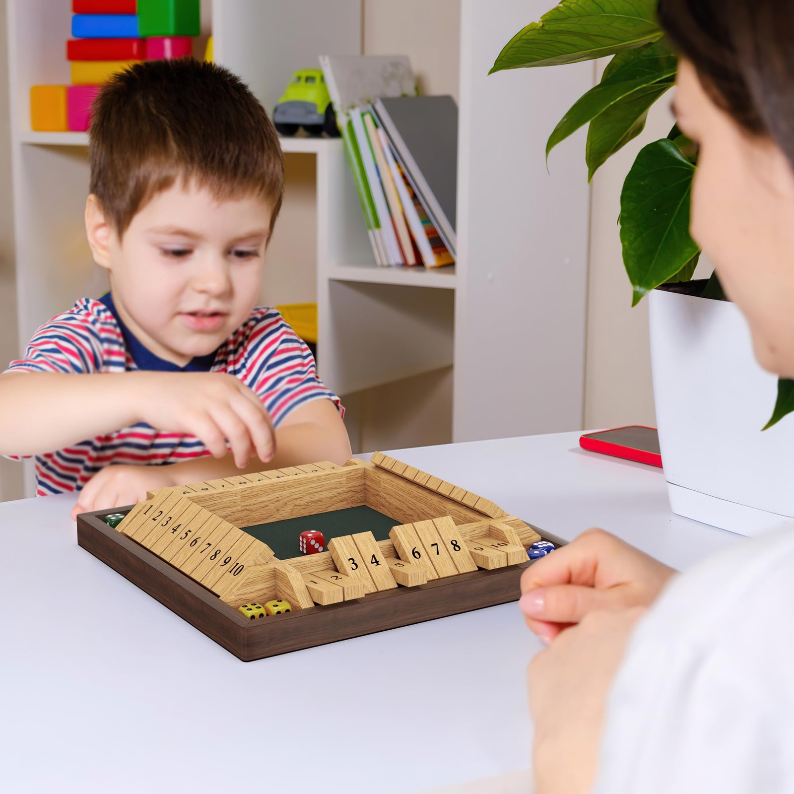 CANYAVE Shut The Box Game, 4 Player Wooden Board Game Dice 12 inches