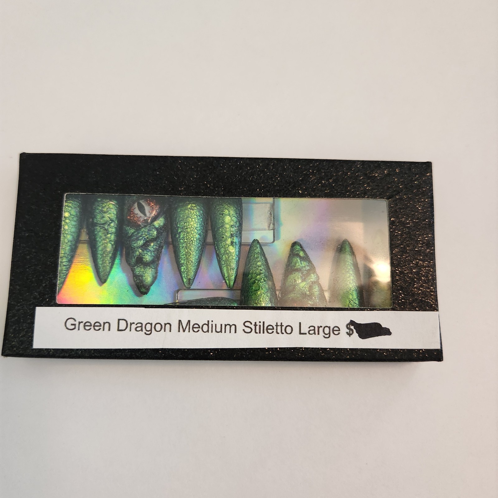 FantaSea Fingers Green 3D Dragon Medium Stiletto Nails Size Large