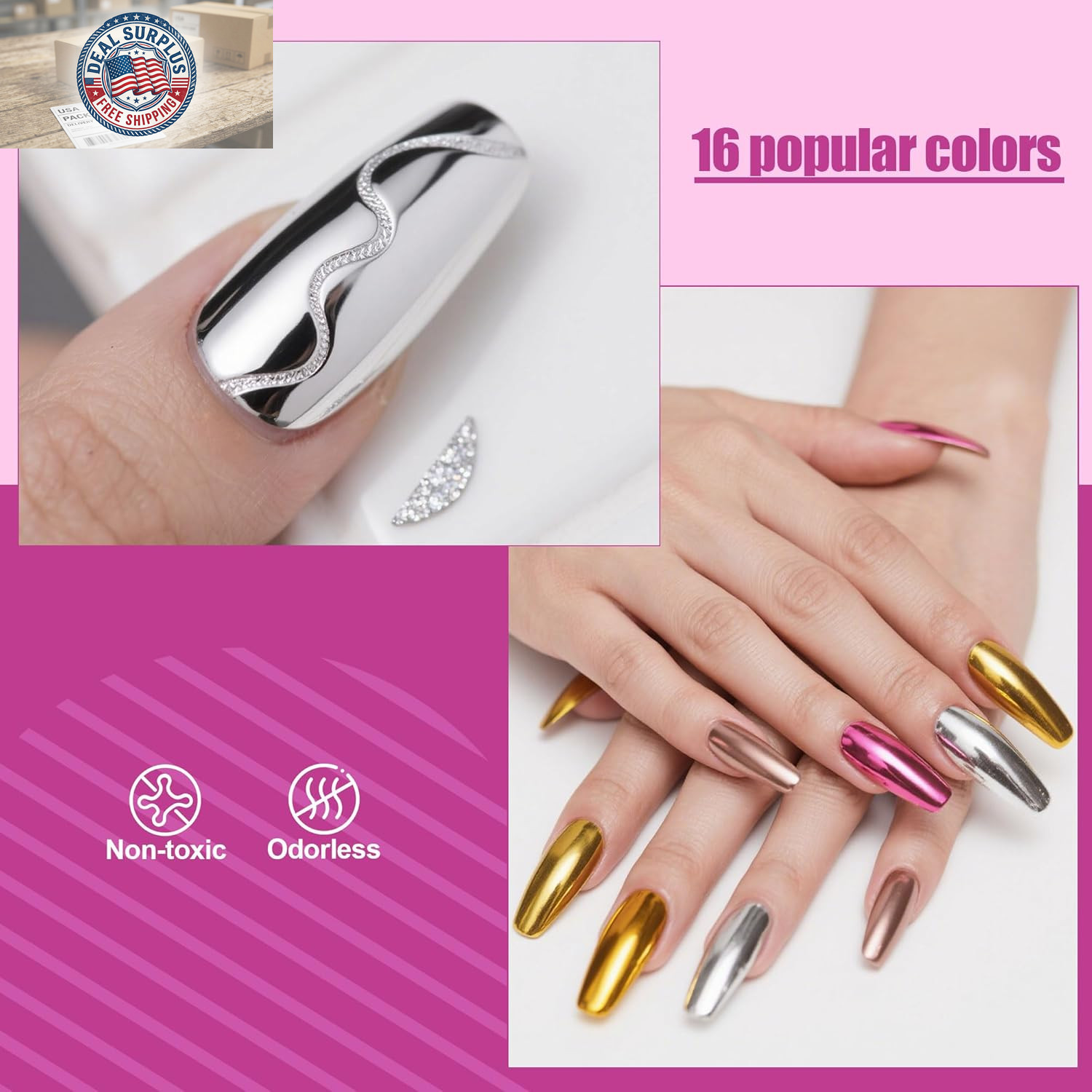 16 Jars Chrome Nail Powder Magic White Pearl Kit Mirror Effect Silver Metallic H