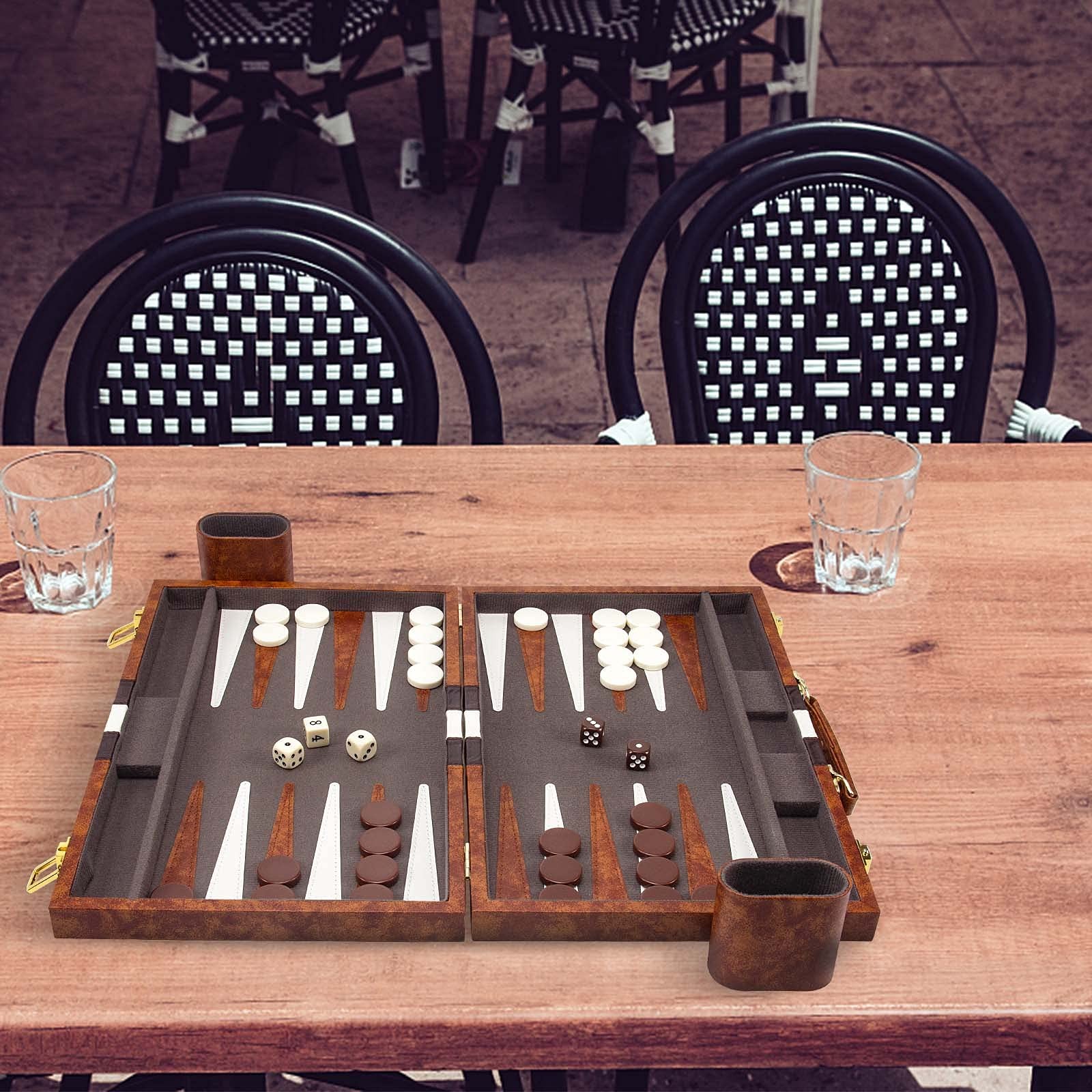 AMEROUS Backgammon Set, 15 Inches Classic Board Game with Medium, Brown