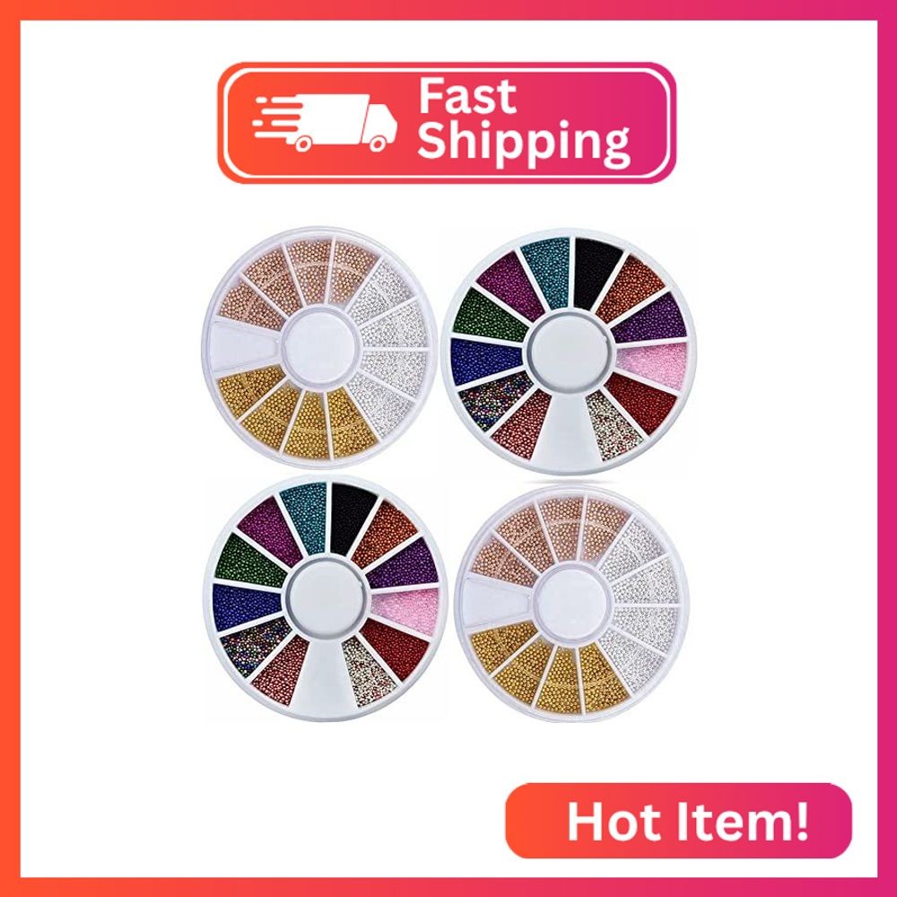 Mesiyun 4pcs Nail Art 3D Caviar Beads Mini Metal Ball Gold, Silver, Rose Gold, G