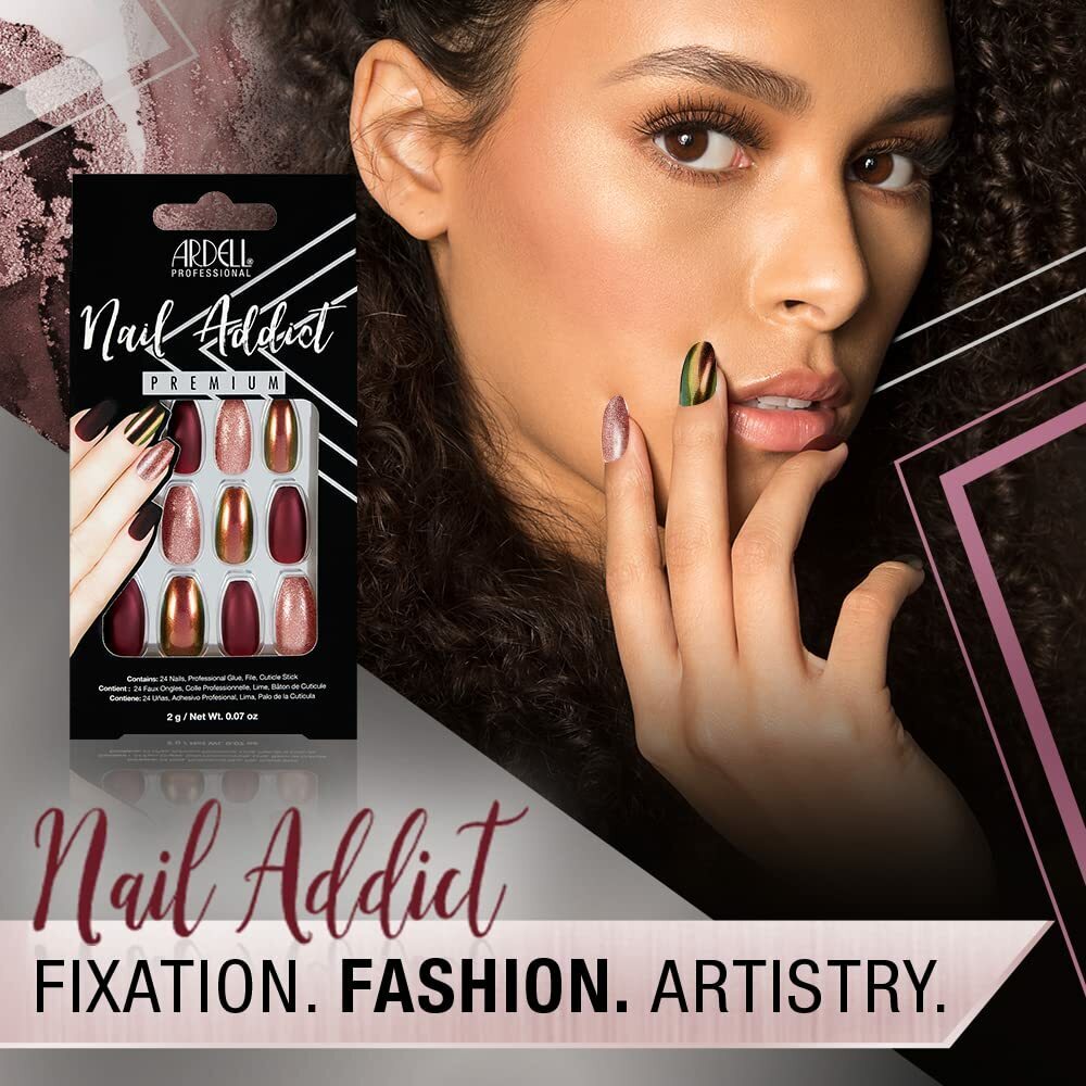 Ardell Nail Addict Premium Artificial Nail Set, Long Length Coffin Shaped Burgun