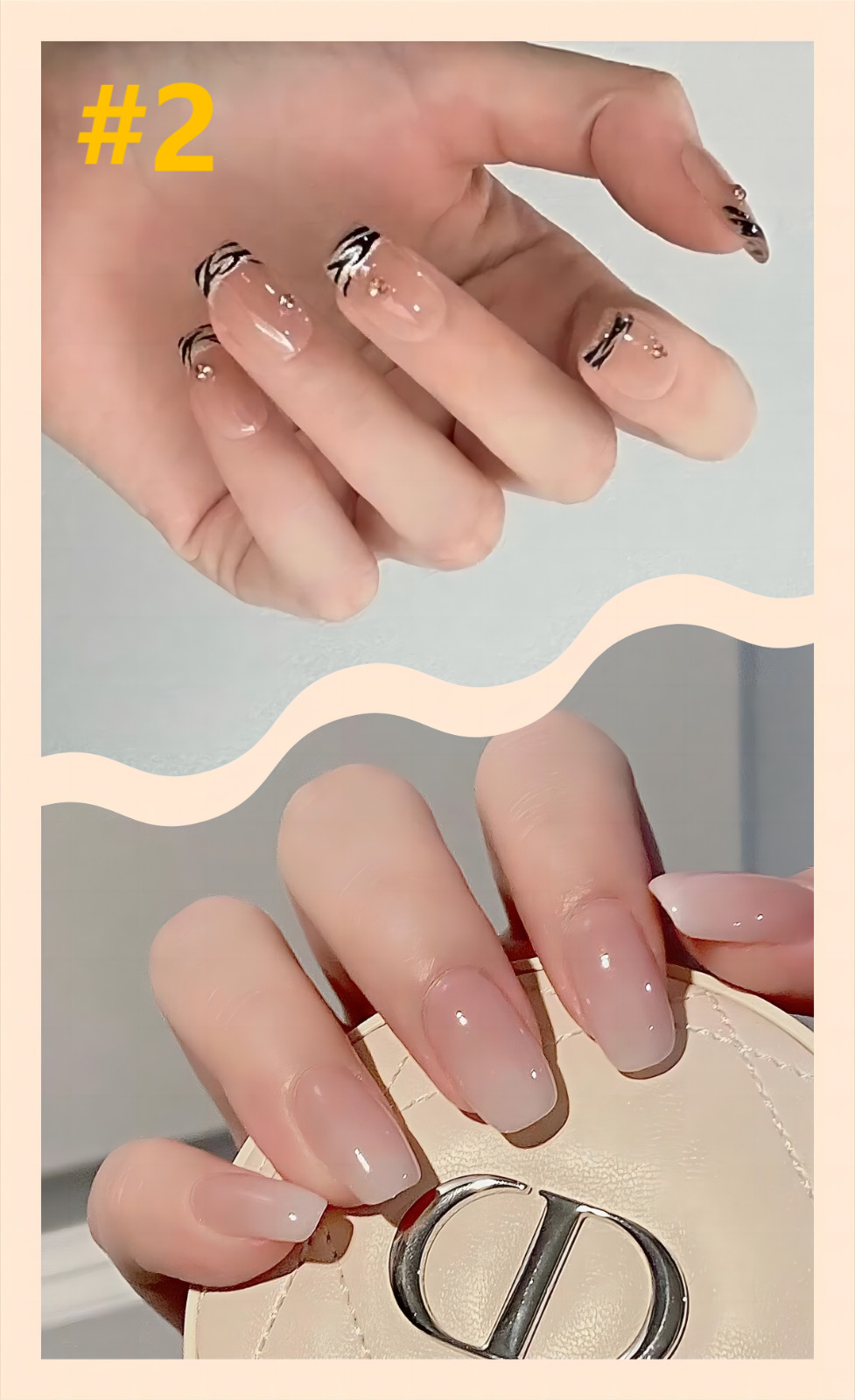 Daily versatile cat-eye and French detachable and reusable press on nails 2 pack