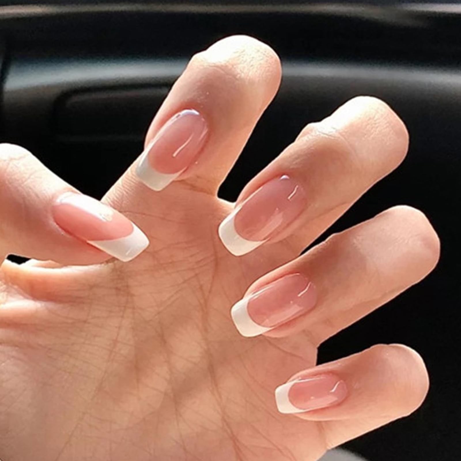 24pcs White French Tip Press on Nails, Pink Medium Square Fake Nails Glue on …