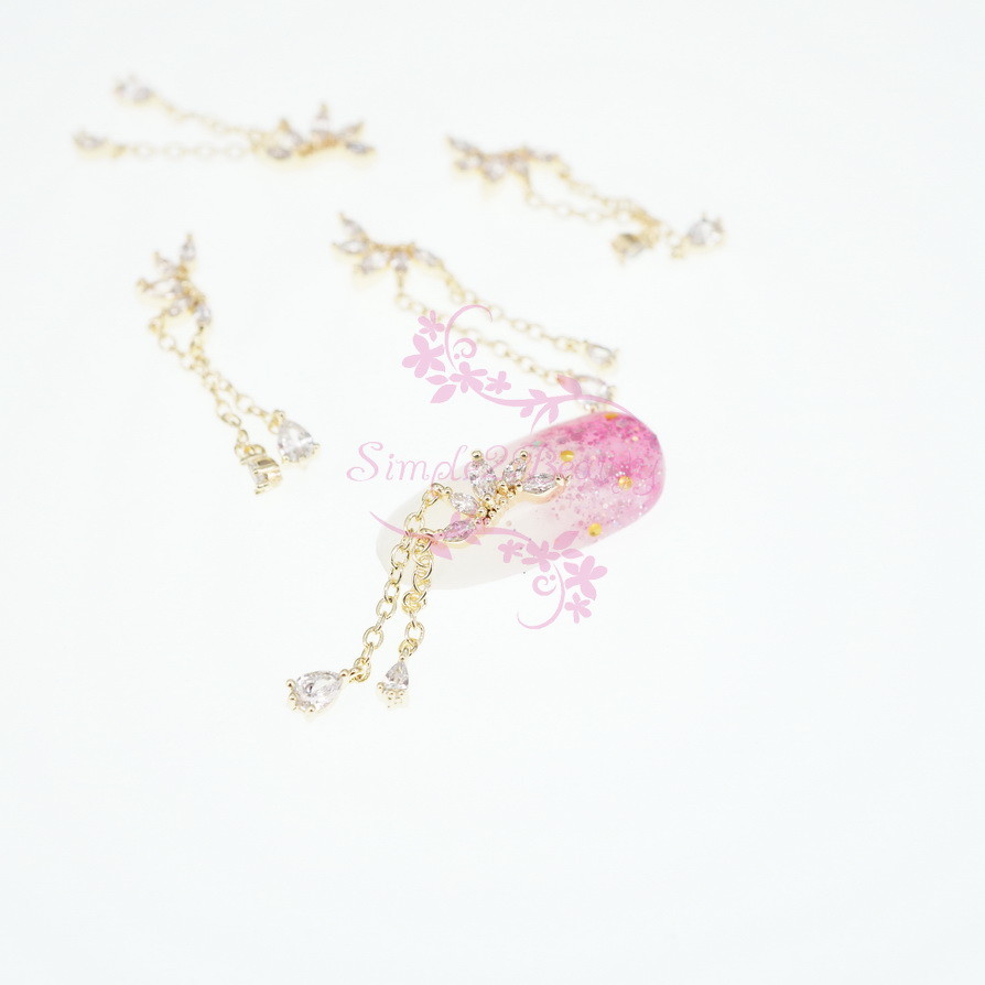 5 Nail Art Jewelry Luxury Zircon Rhinestones 3D Wing Metal Chain Tassel Charms