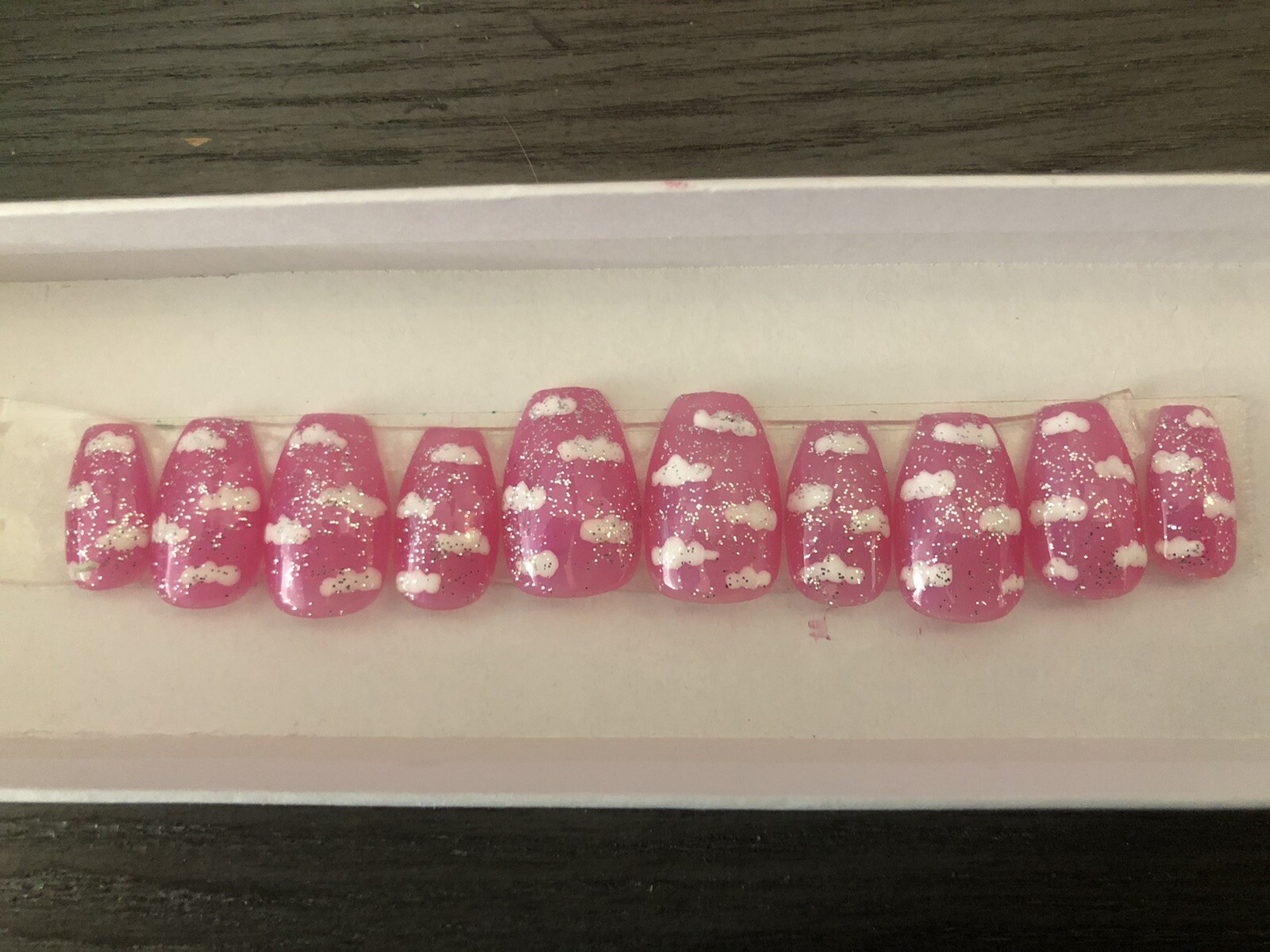 Pink Jelly Clouds And Glitter Press On Nails