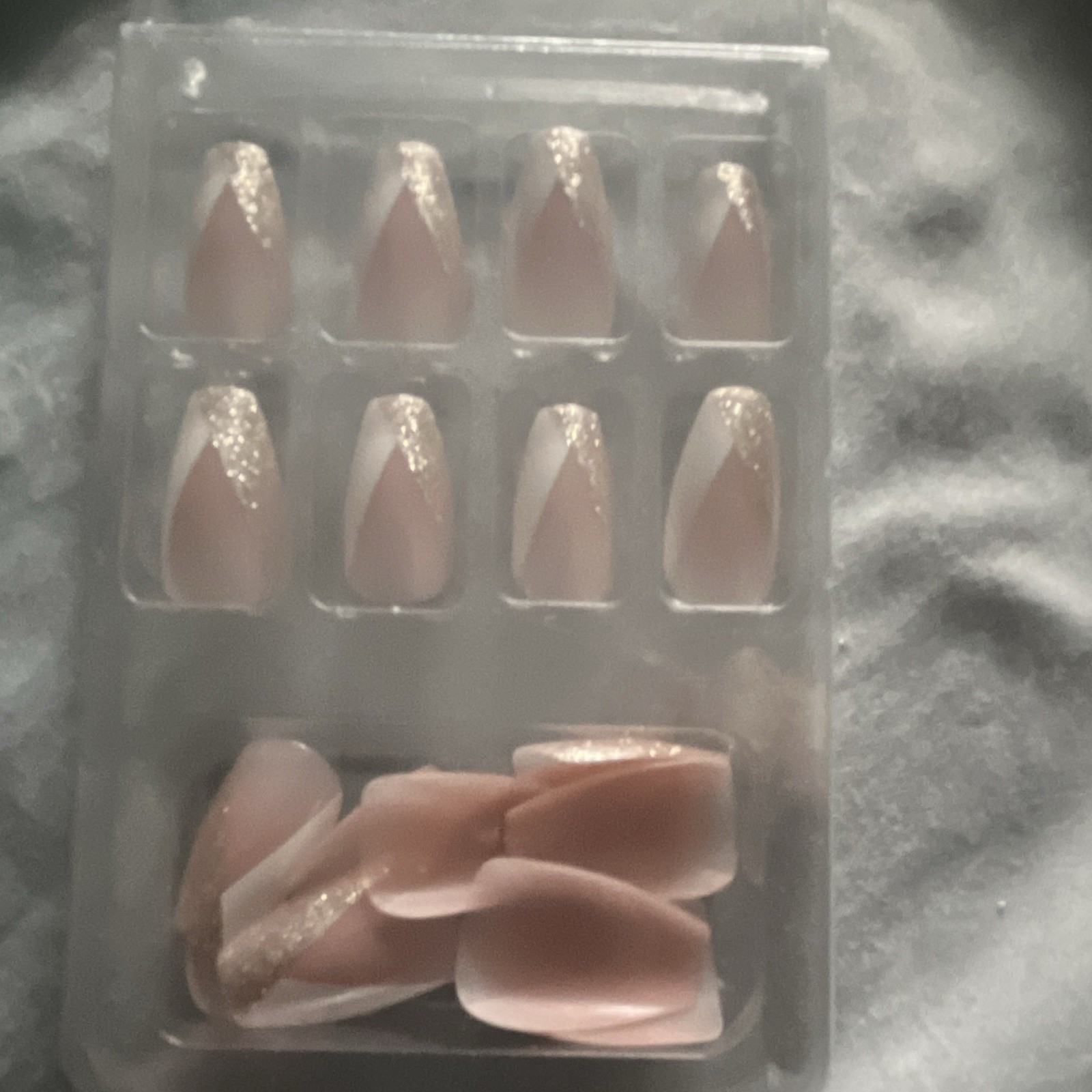 Pink White Glitter Coffin Artificial Nails Medium Full Cover for Finger