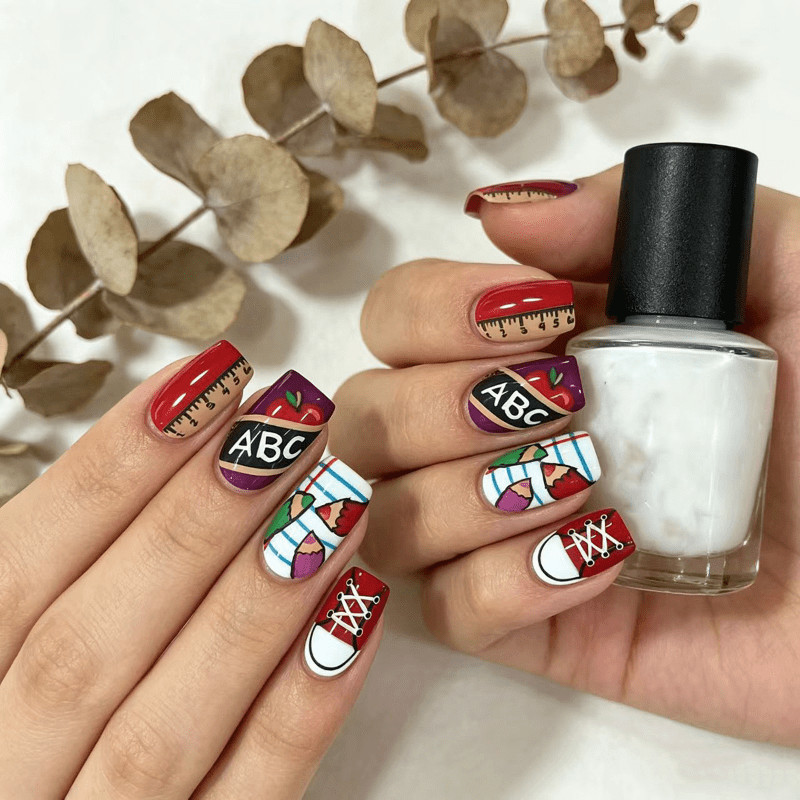 48 Pieces of Short Square A-level Campus Stationery, Wearing Armor, Nail Art