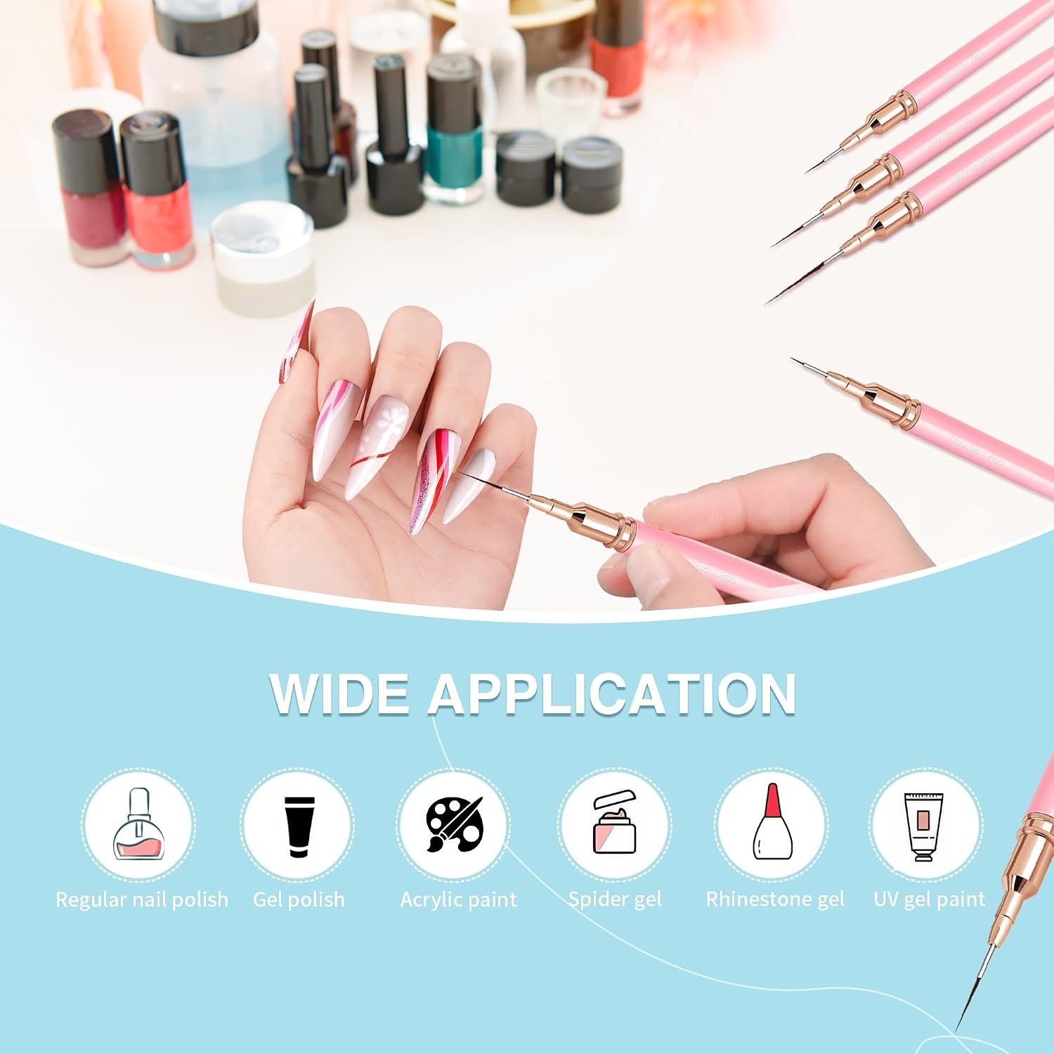 5-Piece Metallic Nail Art Brush Set – Liner Brushes for Stunning Designs