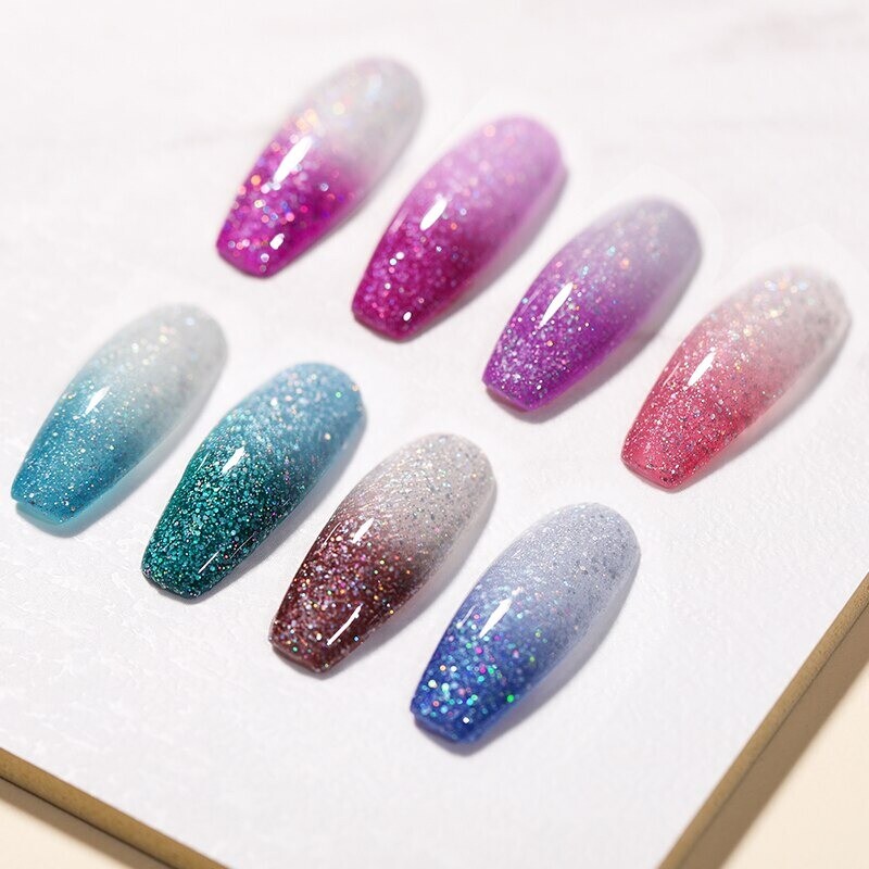 Nail Art 3D Color Thermal Changing UV Gel Polish sparkle Glitter Nail Gel Polish
