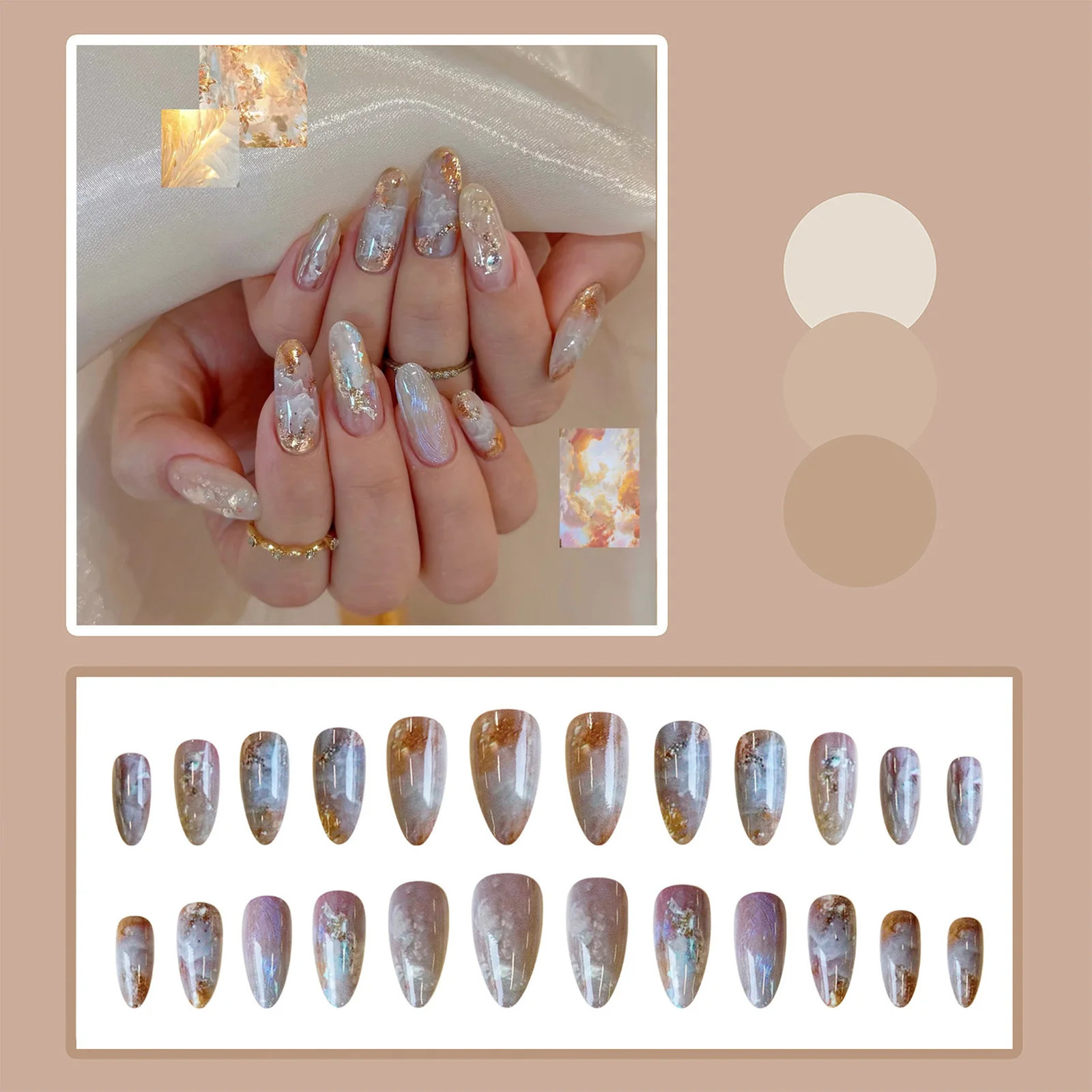 Temperament Gradient Rose 24pcs Almond Gentle Flower Press On False Fake Nails