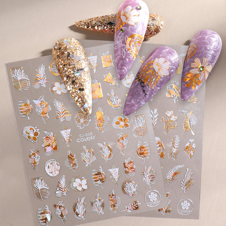 3D Nail Art Decals Stickers Daisy Flower Leaf English Letters Adhesive DIY NS2