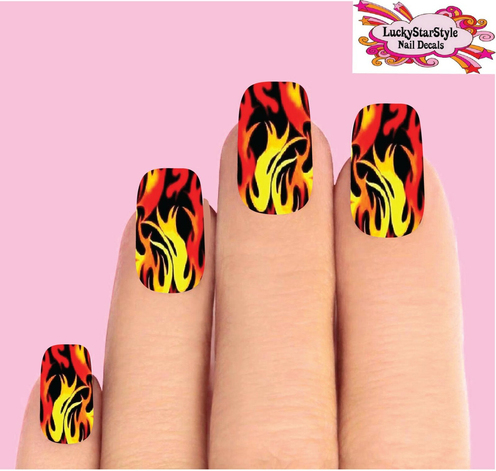 Waterslide Full Nail Decals Set of 10 – Yellow & Orange Fire Flames