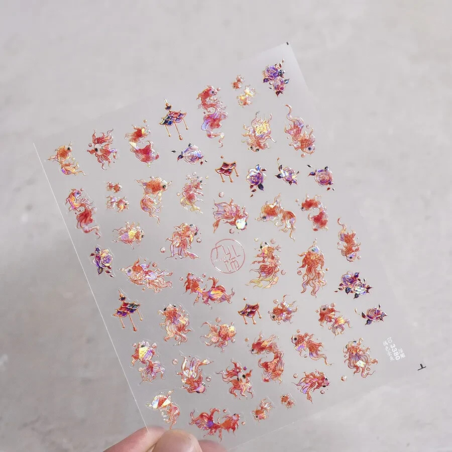 Chinese culture, orange goldfish as the theme of nail art stickers