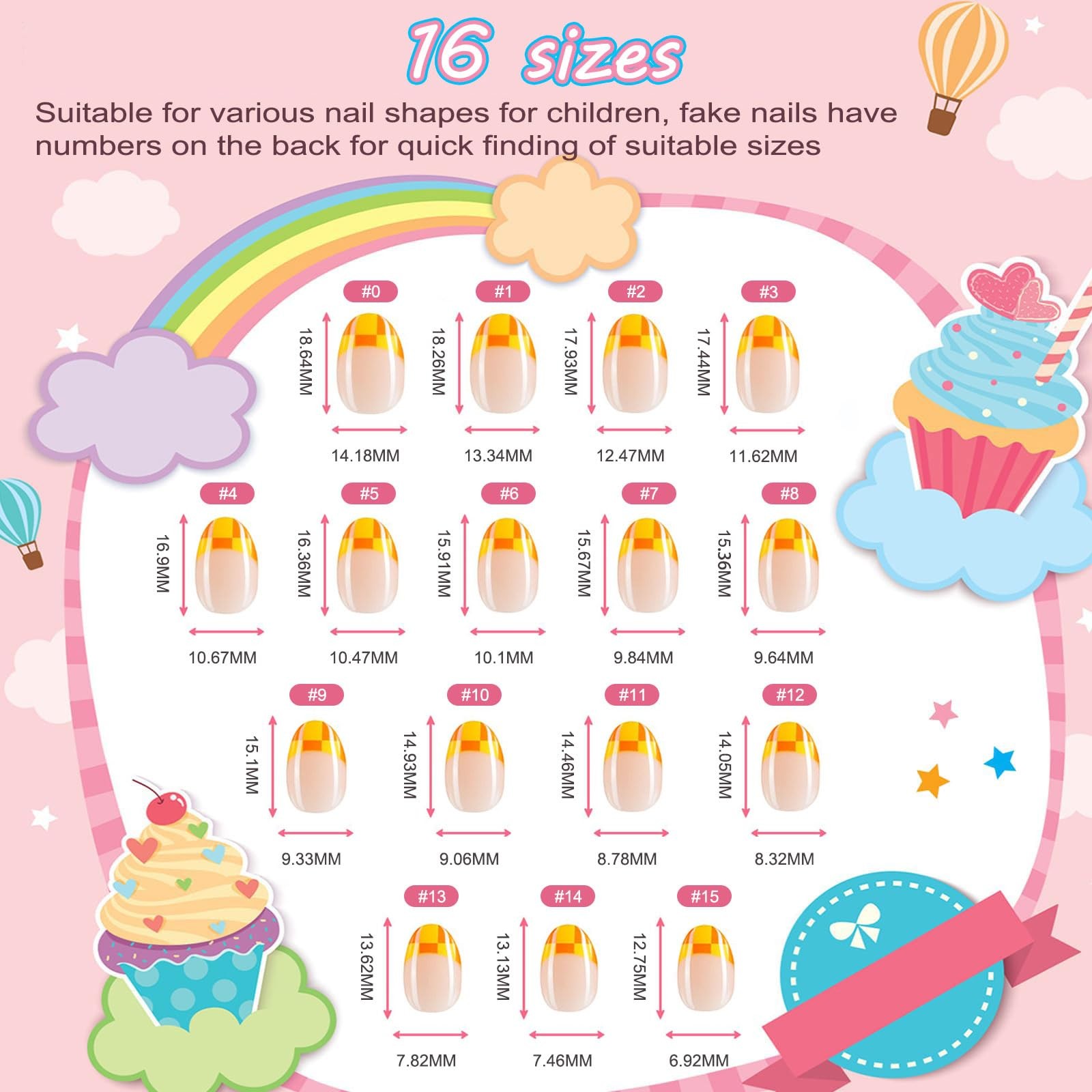 Jsiallve 96Pcs Short Oval Press on Nails for Girls, 16 Size, color pattern 3p