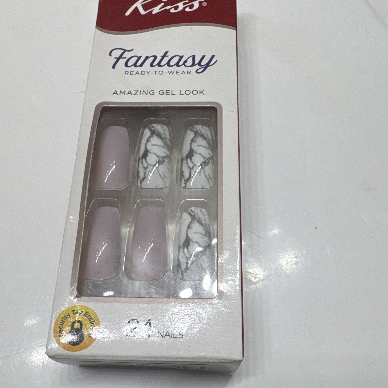 Kiss Press-On Nails Long Square Marble Iridescent Purple/White/Black FDFNS01